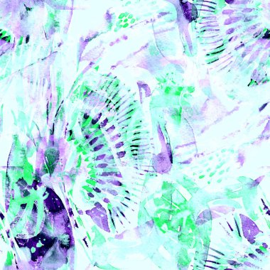 Suluboya tropikal, pürüzsüz desen. Renkli bir arka plan. Soyut sıçrama, suluboya tasarımı. Mayo dokusu. Çiçekli Coachella pürüzsüz desen. Sıkıntılı soyut sanat eserleri.