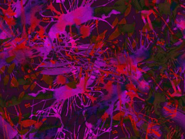 Tehlike izi yok. Kırmızı suluboya fırça darbesi grunge tasarımı. Suluboya soyut sıçrama boyası tasarımı. Kademeli mürekkep lekeleri. Toprak sıçrama deseni. Sıvı damlayan fırça sonsuz iz.