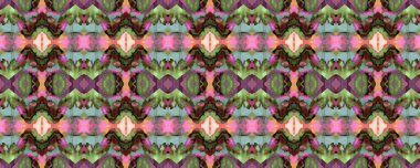 Suluboya El Yazması Batik. Psikedelik arka plan. Allover Etnik Mayo Tasarımı Mavi ve Kırmızı Geometrik Etnik Örnekler. Ikat Yatay Doku. Simetrik Kenarlık Uyumu.