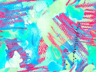 Klasik Doku İllüstrasyonu. Suluboya kusursuz desen. Yeşil ve kırmızı akışkan dikişsiz fayans. Psikedelik Kâğıt. Geometrik Suluboya Kumaş Tasarımı. Soyut Doku Arkaplanı.