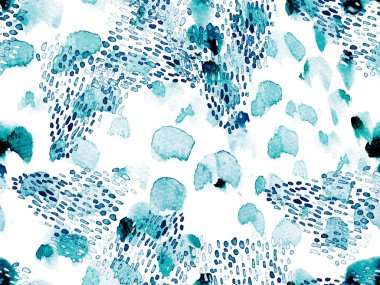 Mavi leopar desensiz Indigo deniz mavisi. Suluboya El Çita Yazısı. Vahşi Cilt Egzotik Doku. Geometrik Kürk arka planı. Leopar ve Jaguar Deri. Suluboya El Boyalı Cilt Deseni.