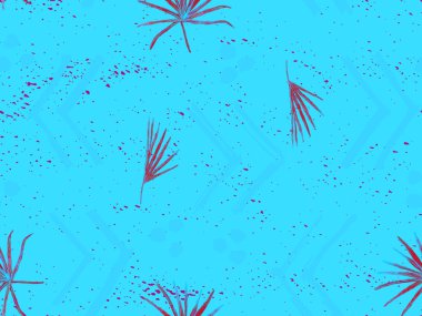 İndigo egzotik desen. Canavar ve amber çiçekleri tropik buket. Hawaii tişörtü ve mayo fayansı. Yatay romantik vahşi vektör egzotik fayans. Güzel bahar botanik tasarımı.