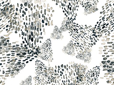 Siyah ve Beyaz Hayvani Kusursuz Şablon. Suluboya el izi. Afrika egzotik kamuflajı. Geometrik suluboya arka plan. Vahşi hayvan kürkü dokusu. Suluboya El Boyalı Cilt Deseni.