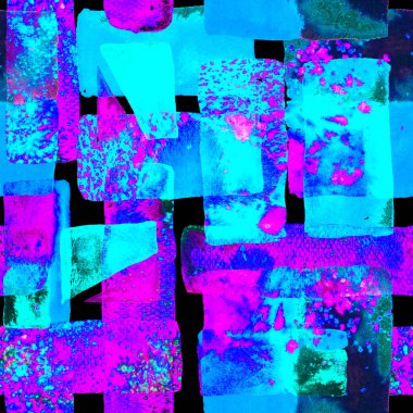 İndigo Mavisi ve Gri Bauhaus Kusursuz Desen. Organik arka plan. Freehand Suluboya Hatları. 70 'lerin Renkli Kübizm İllüstrasyonu. Eğlenceli Geometri. Suluboya Moda Sanatı. Afrika Jeo Fırça Vuruşu.