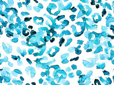 Mavi leopar desensiz Indigo deniz mavisi. Suluboya El Çita Yazısı. Vahşi Cilt Egzotik Doku. Geometrik Kürk arka planı. Leopar ve Jaguar Deri. Suluboya El Boyalı Cilt Deseni.