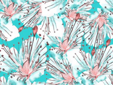 Kalın Çiçek deseni. Mavide Büyük Egzotik Kusursuz Parmak İzi, Indigo Arkaplan. Büyük Hawaii Baharı Maracuya Sonsuz Arkaplanı. Kalın Çiçek Tasarımı.