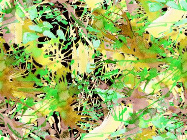 Tehlike izi yok. Yeşil suluboya fırça darbesi grunge tasarımı. Suluboya boya boya tasarımı. Kademeli mürekkep lekeleri. Toprak sıçrama deseni. Sıvı damlayan fırça sonsuz iz.