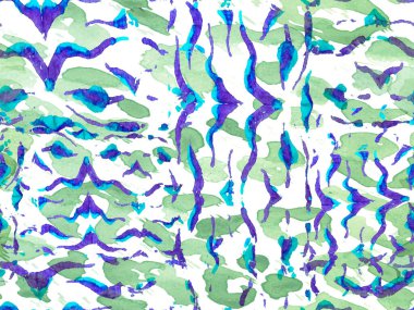 Yeşil ve Aqua Menthe Suluboya Kamuflaj Tasarımı. Soyut Safari fayansı. Zebra Deri İzi. Hayvan kamuflajı arka planı. Afrika deseni. Çizgili, kusursuz desen. Geometrik Hayvan Dokusu.