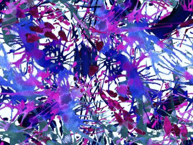 Sıvı, pürüzsüz desen. Mavi suluboya fırça darbesi grunge fayans. Suluboya soyut sıçrama boyası tasarımı. Kademeli mürekkep lekeleri. Çamur tabakası. Sıvı damlayan fırça sonsuz iz.