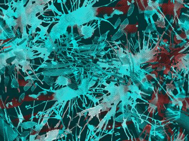 Sıvı, pürüzsüz desen. Mavi suluboya fırça darbesi grunge tasarımı. Suluboya soyut sıçrama boyası tasarımı. Elle çizilmiş mürekkep lekeleri. Toprak sıçrama deseni. Sıvı damlayan fırça sonsuz iz.