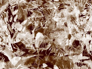 Sıvı, pürüzsüz desen. Siyah ve beyaz suluboya fırça darbesi grunge fayans. Suluboya soyut sıçrama boyası tasarımı. Elle çizilmiş mürekkep lekeleri. Toprak sıçrama deseni. Sıvı damlayan fırça sonsuz iz. 