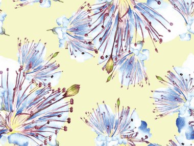 Cesur Çiçek Tasarımı. Pembe ve Sarı Arkaplanda Büyük Egzotik Kusursuz Parmak izi. Büyük Egzotik Yaz Suluboya Tutku Meyvesi Sonsuz Arkaplan. Sanatsal Kalın Çiçek Tasarımı.