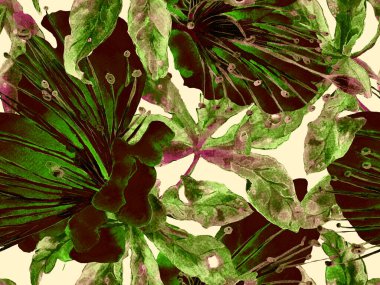 Çiçek desenli moda. Yeşil Arkaplanda Büyük Hawaii Kusursuz Parmak izi. Büyük Orman Bahar Suluboya Tutku Meyvesi Sonsuz Arkaplan. Rastgele Çiçek Deseni.