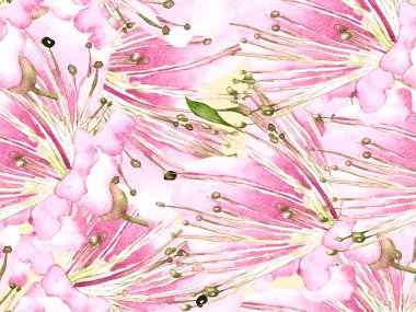 Kalın Çiçekler. Pembe ve Sarı Arkaplanda Büyük Tropikal Kusursuz Parmak İzi. Büyük Orman Baharı Maracuya Sonsuz Arkaplanı. Soyut Kalın Çiçek Yazdırma. 