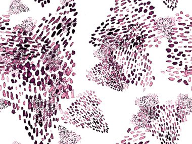 Kırmızı ve Pembe Hayvani Şablon. Suluboya el izi. Afrika egzotik kamuflajı. Geometrik suluboya arka plan. Vahşi hayvan kürkü dokusu. Suluboya El Boyalı Cilt Deseni.