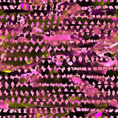 Üçgen desen. Mor ve sarı geometri arka planı. Yarım ton hister dokusu. Geometrik grafik tasarım. El çizimi Shibori baskısı. Tek renkli üçgen, dikişsiz desen. Eski baskı.