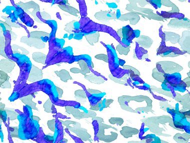 Suluboya Kamuflaj Tasarımı. Soyut Safari fayansı. Klasik Mavi ve İndigo Zebra Cilt İzi. Hayvan kamuflajı arka planı. Afrika deseni. Çizgili, kusursuz desen. Geometrik Hayvan Dokusu.