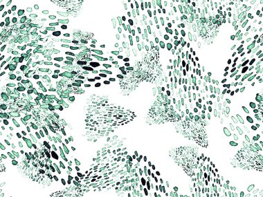 Yeşil ve Turkuaz Hayvansal Örnekler. Suluboya el izi. Afrika egzotik kamuflajı. Geometrik suluboya arka plan. Vahşi hayvan kürkü dokusu. Suluboya El Boyalı Cilt Deseni.