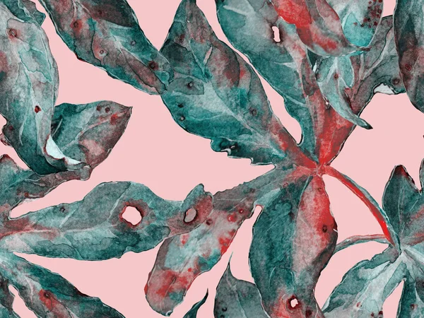 Kalın Çiçek deseni. Yeşil ve Kızıl Arkaplanda Büyük Egzotik Kusursuz Parmak izi. Büyük Hawaii Bahar Aquarelle Lilikoi Sonsuz Geçmişi. Kalın Çiçek Tasarımı.