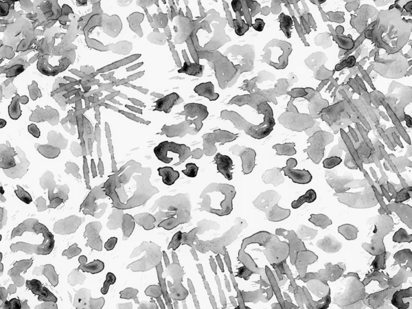 Black and White Leopard Seamless Pattern. Watercolor Hand Drawn Cheetah Print.  Wild Skin Exotic Texture. Geometric Fur background. Leopard and Jaguar Leather. Watercolour Hand Painted Skin Pattern.