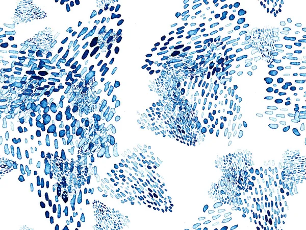 Çivit mavisi, kusursuz hayvan deseni. Suluboya el izi. Afrika egzotik kamuflajı. Geometrik suluboya arka plan. Vahşi hayvan kürkü dokusu. Suluboya El Boyalı Cilt Deseni.