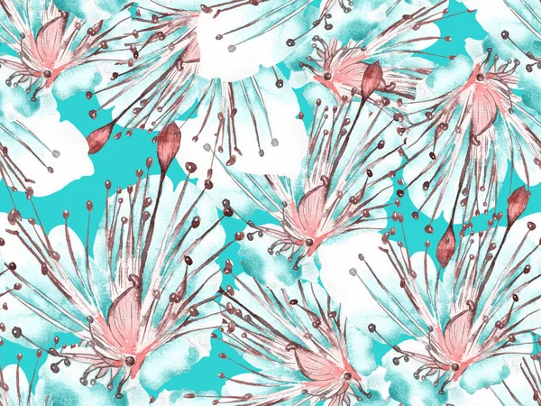 Kalın Çiçek deseni. Mavide Büyük Egzotik Kusursuz Parmak İzi, Indigo Arkaplan. Büyük Hawaii Baharı Maracuya Sonsuz Arkaplanı. Kalın Çiçek Tasarımı.