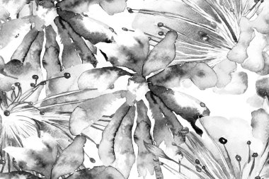 Palmiye yapraklarının eğlenceli dokusu. Tropikal Kusursuz Desen. Siyah ve Beyaz Suluboya Yatay Tropik Tasarım. Palm Geometric Mayo desenli. Etnik Aloha İlişkisi. Egzotik Yaprak Bikini Arkaplanı. 