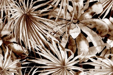 Suluboya Yatay Tropik Tasarım. Palm Geometric Mayo desenli. Kahverengi ve Bej Etnik Aloha İlişkisi. Egzotik Bikini Özgeçmişi. Palmiye yapraklarının eğlenceli dokusu. Tropikal Kusursuz Desen.