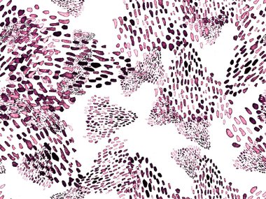 Kırmızı ve Pembe Hayvani Şablon. Suluboya el izi. Afrika egzotik kamuflajı. Geometrik suluboya arka plan. Vahşi hayvan kürkü dokusu. Suluboya El Boyalı Cilt Deseni.