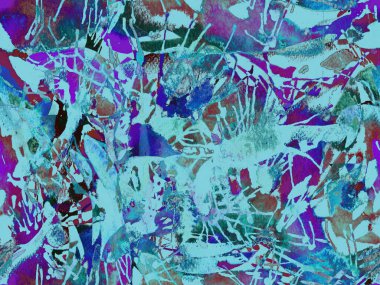 Sıvı, pürüzsüz desen. Mavi suluboya fırça darbesi grunge tasarımı. Suluboya soyut sıçrama boyası tasarımı. Kademeli mürekkep lekeleri. Çamur tabakası. Sıvı damlayan fırça sonsuz iz. 