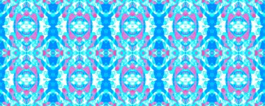 Eğlenceli Simetrik Sınır Uyumu. Suluboya El Çizilmiş Batik. Psikedelik Halk Arkaplanı. Allover Etnik Mayo Tasarımı. Geometrik Etnik Kusursuz Düzen. Mavi İkat Yatay Doku.