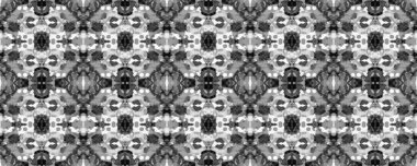 Geometrik Etnik Şekilsiz Şekilsiz Suluboya El Çizim Batik. Psikedelik Halk Arkaplanı. Allover Etnik Mayo Tasarımı Gri Ölçekli Eğlenceli Simetrik Sınır Uyumluluğu. Ikat Yatay Doku.