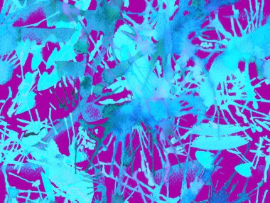 Püskürme izi yok. Mavi suluboya fırça darbesi grunge tasarımı. Suluboya soyut sıçrama boyası tasarımı. Kademeli mürekkep lekeleri. Toprak sıçrama deseni. Sıvı damlayan fırça sonsuz iz.