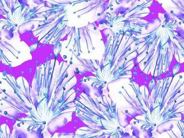 Cesur soyut çiçek deseni. Mavi İndigo 'da Büyük Hawaii Kusursuz Parmak izi. Büyük Tropik Bahar Maracuja Sonsuz Arkaplanı. Modern Kalın Soyut Çiçek Deseni.