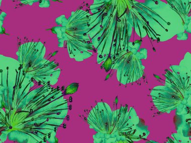 Kalın Çiçekler. Yeşil ve Kırmızı Arkaplanda Büyük Ormansız Parmak izi. Büyük Tropikal Bahar Kova Maracuya Sonsuz Arkaplanı. Soyut Kalın Çiçek Yazdırma. 