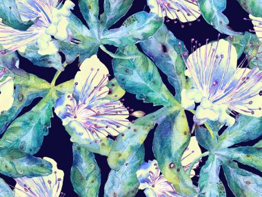 Cesur soyut çiçek deseni. Yeşil ve Kırmızı Arkaplanda Büyük Tropikal Kusursuz Parmak izi. Büyük Egzotik Yaz Aquarelle Granadilla Sonsuz Arkaplan. Modern Kalın Soyut Çiçek Deseni.