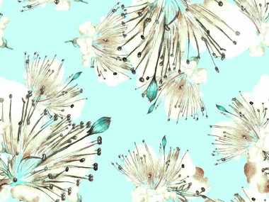 Cesur Çiçek Tasarımı. Büyük bir Hawai parmak izi, mavi, Indigo arka planında. Büyük Hawaii Yaz Kova Tutkusu Meyvesi Sonsuz Arkaplan. Sanatsal Kalın Çiçek Tasarımı.