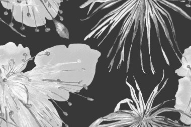 Etnik Aloha İlişkisi. Egzotik Bikini Özgeçmişi. Suluboya Yatay Tropik Tasarım. Palm Geometric Mayo desenli. Siyah ve Beyaz Tropikal Kusursuz Düzen. Palmiye Yaprakları Eğlenceli Doku.