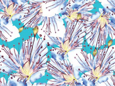 Çiçek desenli moda. Mavi İndigo 'da Büyük Hawaii Kusursuz Parmak izi. Büyük Hawaii Baharı Maracuja Sonsuz Arkaplanı. Rastgele Çiçek Deseni.