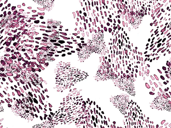 Kırmızı ve Pembe Hayvani Şablon. Suluboya el izi. Afrika egzotik kamuflajı. Geometrik suluboya arka plan. Vahşi hayvan kürkü dokusu. Suluboya El Boyalı Cilt Deseni.