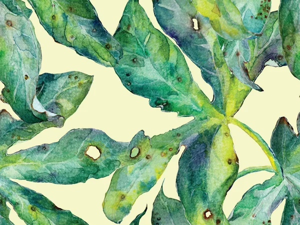 大胆的花型 绿色背景上的热带无缝印 大丛林夏季水彩画莉莉科伊无尽的背景 现代花的花型 — 图库照片