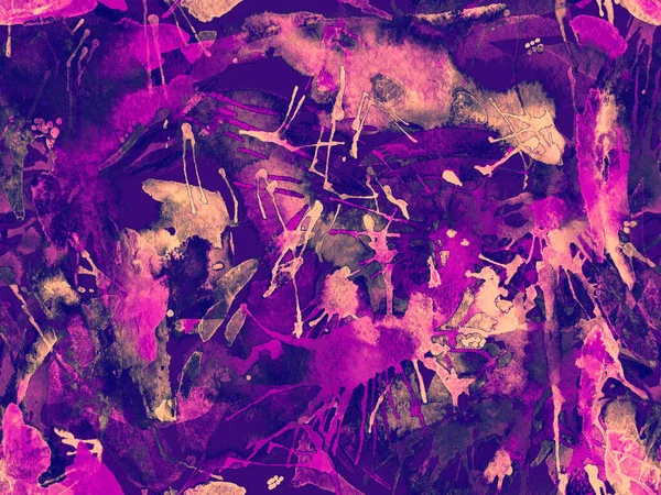 Püskürme izi yok. Mor suluboya fırça darbesi grunge tasarımı. Suluboya boya boya tasarımı. Elle çizilmiş mürekkep lekeleri. Toprak sıçrama deseni. Sıvı damlayan fırça sonsuz iz.