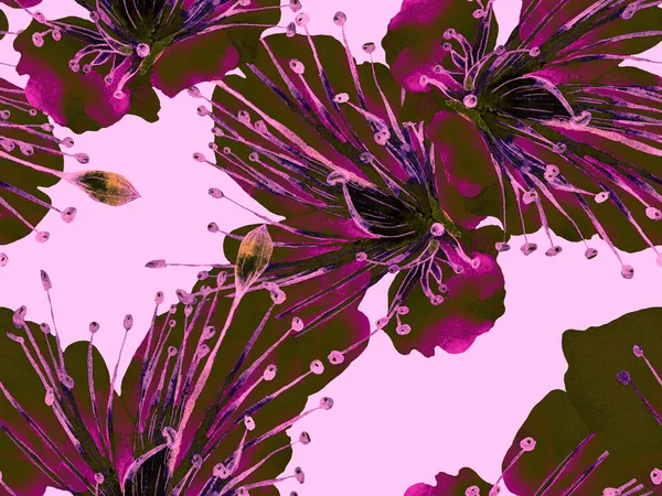 Çiçek desenli moda. Kızıl Arkaplanda Büyük Orman Kusursuz Parmak İzi. Büyük Hawaii Yaz Sulu Maracuja Sonsuz Arkaplan. Rastgele Çiçek Deseni.