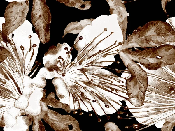 Kalın Çiçek deseni. Kahverengi Arkaplanda Büyük Hawaii Kusursuz Parmak izi, Kara Arkaplan. Büyük Hawaii Yaz Sulu Maracuya Sonsuz Arkaplan. Kalın Çiçek Tasarımı.