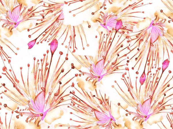 Kalın Çiçek deseni. Pembe ve Sarı Arkaplanda Büyük Ormansız Parmak İzi. Büyük Tropik Bahar Maracuya Sonsuz Arkaplanı. Kalın Çiçek Tasarımı.