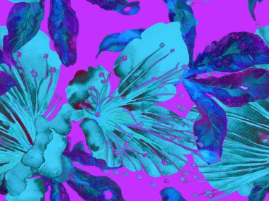 Kalın Çiçekler. Mor Arkaplanda Büyük Hawaii Kusursuz Parmak izi. Büyük Egzotik Yaz Maracuja Sonsuz Arkaplanı. Soyut Kalın Çiçek Yazdırma. 