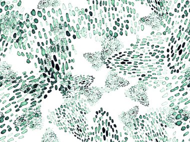 Yeşil Leopar Kusursuz Desen. Suluboya El Çita Yazısı. Vahşi Cilt Egzotik Doku. Geometrik Kürk arka planı. Leopar ve Jaguar Deri. Suluboya El Boyalı Cilt Deseni.