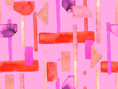 Bauhaus Kusursuz Düzen. Suluboya Geometrik Kırmızı Pembe Çizgiler Tasarımı. Sanat Organik Geo Arkaplanı. Büyük Moda Asgari Baskı. Moda Eğlencesi Soyut Boyası Suluboya Renk Çizgileri.