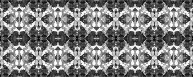 Ikat Yatay Doku. Suluboya El Çizilmiş Batik. Psikedelik Halk Arkaplanı. Allover Etnik Mayo Tasarımı Eğlenceli Simetrik Sınır İlişkisi. Gri Ölçekli Geometrik Etnik Kusursuz Desen