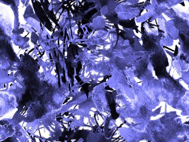 Püskürme izi yok. Mavi suluboya fırça darbesi grunge tasarımı. Suluboya soyut sıçrama boyası tasarımı. Elle çizilmiş mürekkep lekeleri. Toprak sıçrama deseni. Sıvı damlayan fırça sonsuz iz.